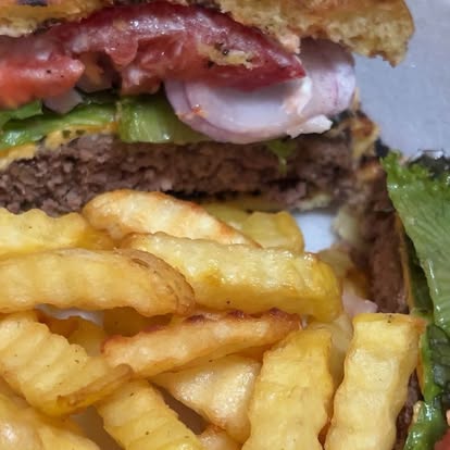 Burger with fries on a plate
